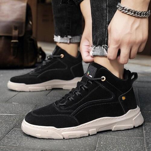 Mens shoes autumn new sports shoes outdoor PU leather mid-top Martin shoes mens fashion casual non-slip wear-resistant shoes