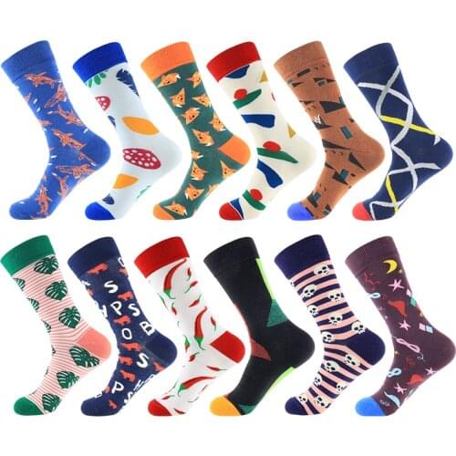 PEONFLY 1 Pair Men Socks Cotton Funny Crew Socks Cartoon Animal Dog Pattern Happy Socks Novelty Sokken For Christmas Gift