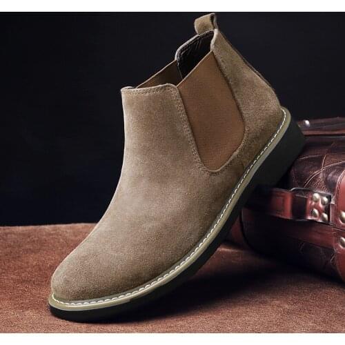 2021 Vintage Leather Men Shoes Ankle Pointed Toe Solid Handmade Sewing Outdoor Wedding Chelsea Boots Suede Shoes Men Basic Boots