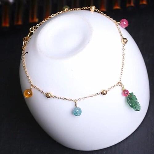 Wholesale Natural Tourmaline Stone Bracelet DIY fashion Jewelry Tourmaline Crystal Leaf Shape Beads Bracelet for Women Jewelry