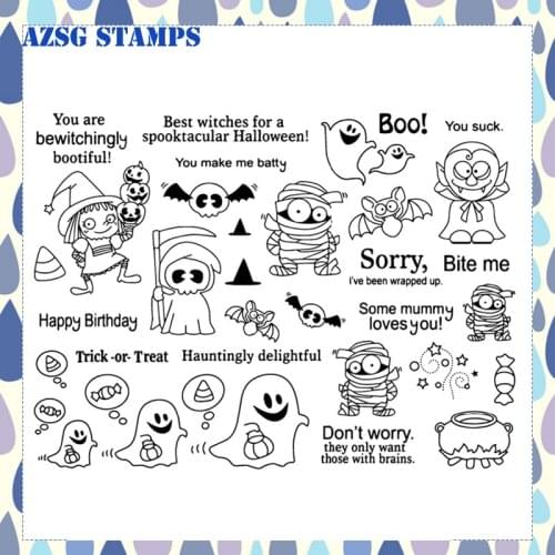 Happy Halloween Ghost Transparent Silicone Clear Stamps for DIY Scrapbooking/Card Making Crafts Decoration Supplies