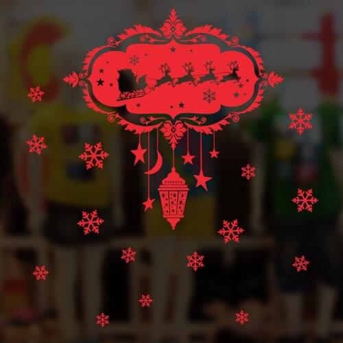 Santa Claus Reindeer Wreath Snowflakes Christmas Wall Stickers Festival Home Decor Diy Window Decal Xmas Wall Mural Art