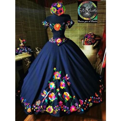 Off Shoulder Navy Blue Quinceanera Dress with Embroidery Vestidos Para XV Años Sweet 16 Dress robe de soirée