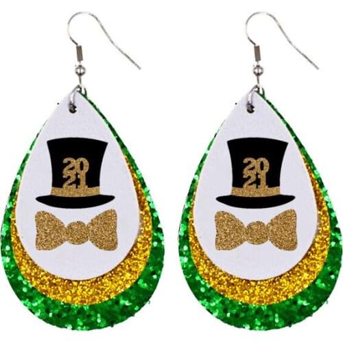 New Party Faux Leather Earrings Triple Layer Glitter Dance Theme Lightweight Earrings Gifts