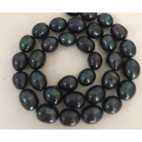 Gorgeous 10-11mm tahitian black green baroque pearl necklace 18inch 14k