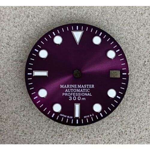 29mm Green Luminous Single Date Watch Dial in Purple Color with S Logo