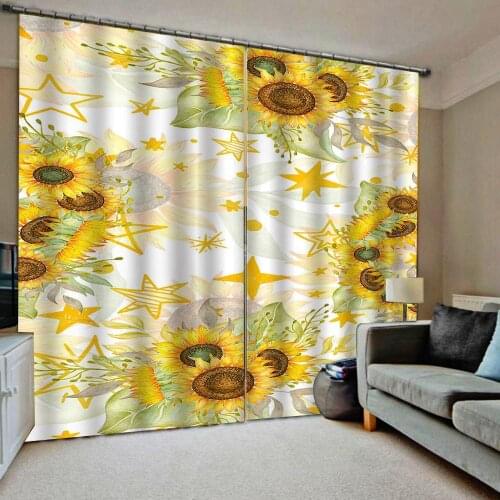 Yellow sunflower curtains 3d curtains new window balcony thickened windshield blackout curtains
