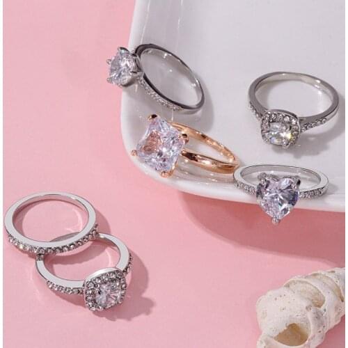 ZWC All-Match Fashion Rhinestone Female Ring White Cubic Zirconia Double Silver Color Wedding Engagement Ring For Women Gift