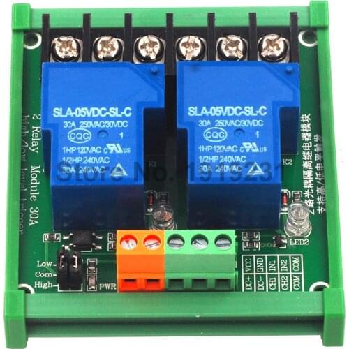 2 channels 30A with optocoupler isolation support high and low level trigger relay module 5V high current with guide rail