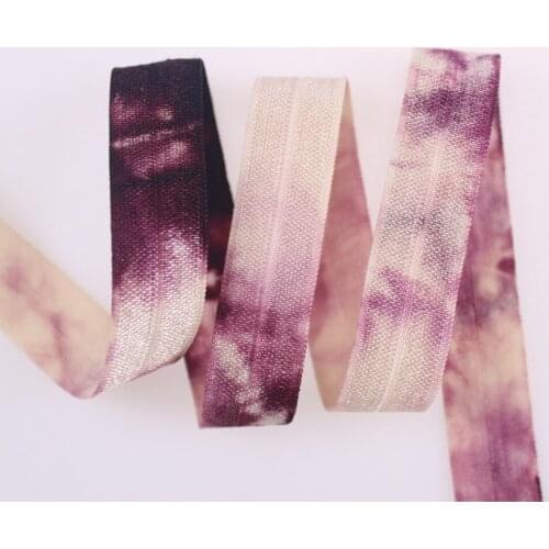 #238 Light Coral #277 Burgundy Tie Dye, 5/8" Tie Dye Fold Over Elastic Ribbon for DIY Accessories 50yards