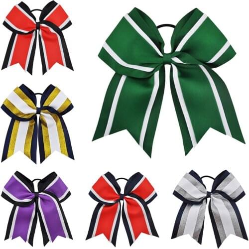 8 inch Three Layers Grosgrain Ribbon Hair Tie Cheerleading Bows Elastic Hair Band Striped Patchwork Girls Bows Hair Accessories