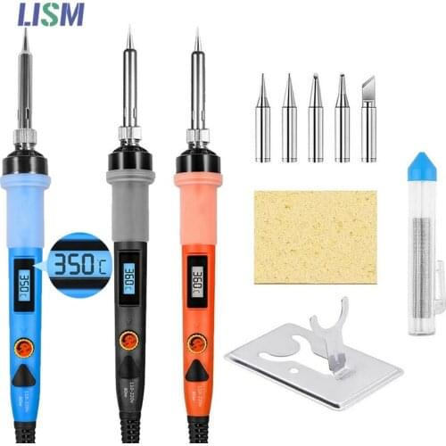 80W Digital Electric Soldering Iron Kit Set Temperature Adjustable 220V 110V Welding Tool Ceramic Heater Soldering Tips Rework