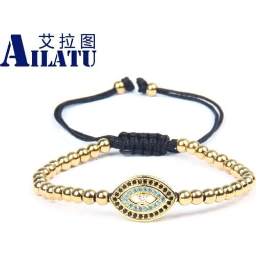 Ailatu Wholesale Women 2019 CZ Rainbow Turkish Blue Eye Bracelet Girls Eye Jewelry 4mm Stainless Steel Beads