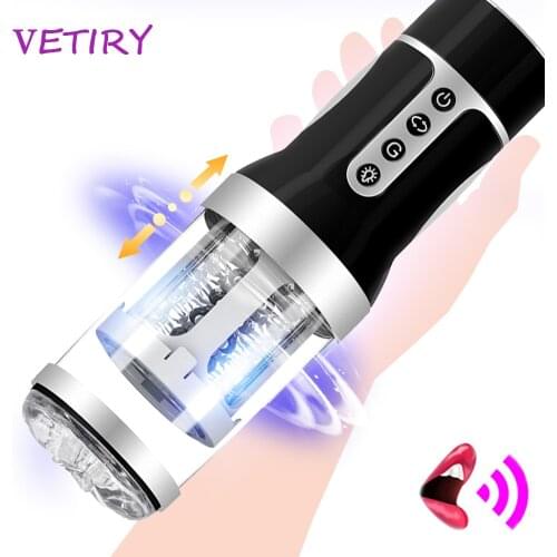 Automatic Telescopic Sucking Masturbation Cup Male Masturbator Vibrator Voice Interaction Real Vagina Massage Sex Toys for Men
