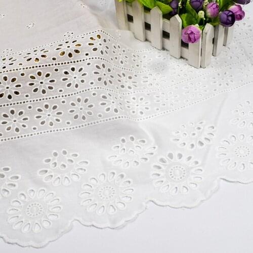 White Cotton Eyelet Borders Fabric Floral Embroidery Fabric Hollowed Border Cotton Lace Fabric for Dress,Blouse,by the yard