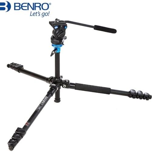 BENRO A1573FS2 Video Tripod Professional Aluminum Camera Tripods With S2 Video Head QR4 Plate Pan Bar Handle BS03 Carry Bag