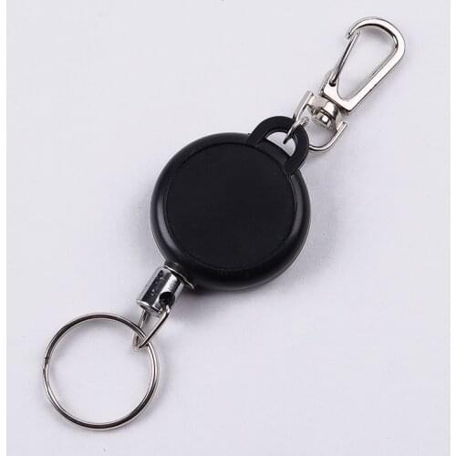 Modern Black Keychain 60cm Length Badge Reel Retractable Recoil Pass ID Card Holder Pull Key Ring Steel Cord Office Stationery