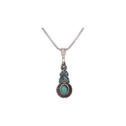 Warp Design Blue Crystal & Round Pendant Chain Tibetan Silver Necklace