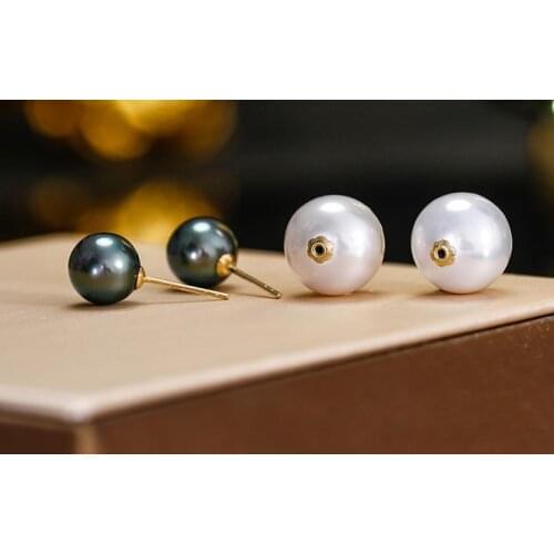 Charming6-12mm round black white pearl earring 18k