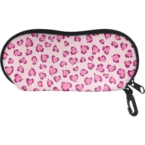 Eyewear Cases Cover Sunglasses Case for Women Animal Print Pink Leopard Glasses Box with Lanyard Zip Eyeglass Cases Accessories