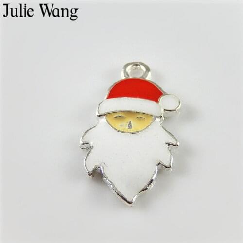Julie Wang 10PCS Alloy Enamel Milk White Christmas Santa Claus Pendant Charm Bracelet Necklace Findings Jewelry Making Accessory