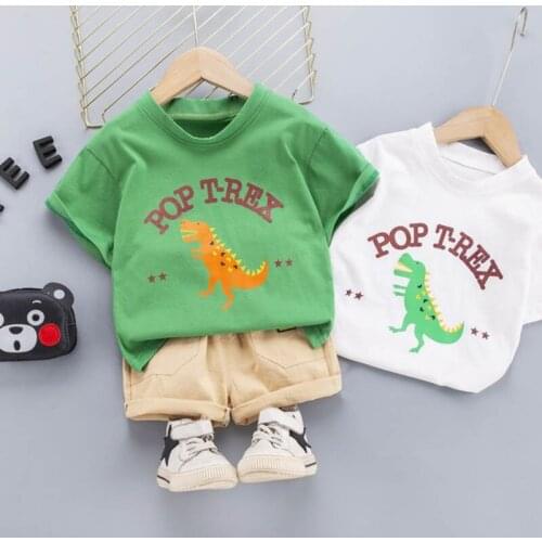 Boy Cartoon Dinosaur Letter T-Shirt Top + Shorts Suit Summer Casual Children Active Clothing Infant Baby Vitality Outfit Kid Set