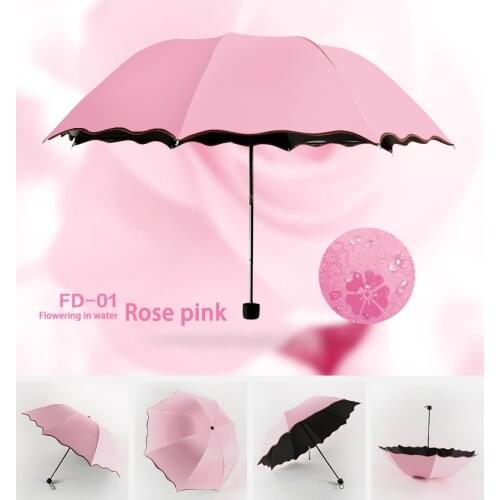 HOT Ladies Portable Umbrellas Windproof 3-Folding Blossoms in Water Changes Color Anti-UV Sun/Rain Umbrella NDS