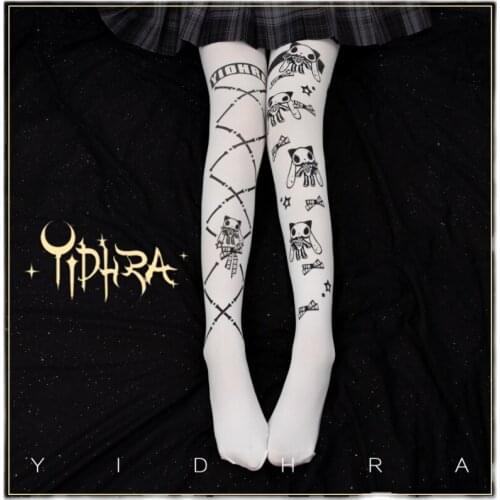 Gothic Style Lolita Skeleton Rabbit Gold Stamping Printing Pantynose JK Long Socks Tights Cosplay Retro Punk Yong Girl Stocking