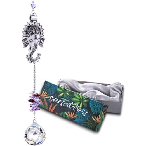 H&D Window Hanging Suncatcher Rainbow Maker Crystal Ball Prism with Alloy Elephant Decor for Home,Garden,Wedding Gift for Mother