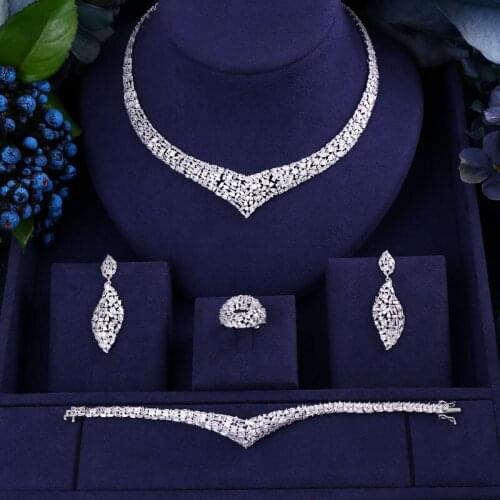Janekelly Luxury cubic zirconia necklace bracelet earrings and ring 4pcs dubai full jewelry set for women,bridal dress dinner