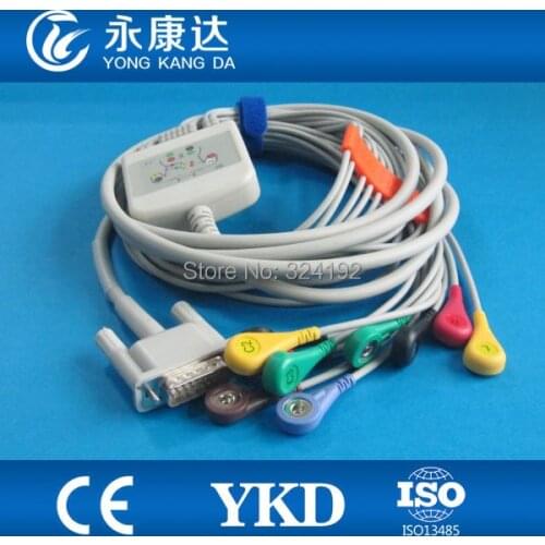 Free shipping Compatible Schiller EKG cable with 10 leadwires , ECG patient cable IEC Snap type