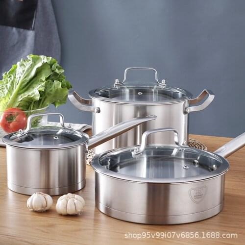 430 stainless Steel Cookware Suit Double Bottom Pot Three Piece Set Kitchen Cookware sets Pots For Cooking Cookware Set
