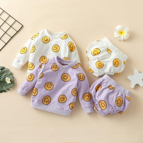 Toddler Baby Girl Boy Smile Clothes Set Fall Long Sleeve Sweashirt Tops and Shorts 2Pcs Outfits