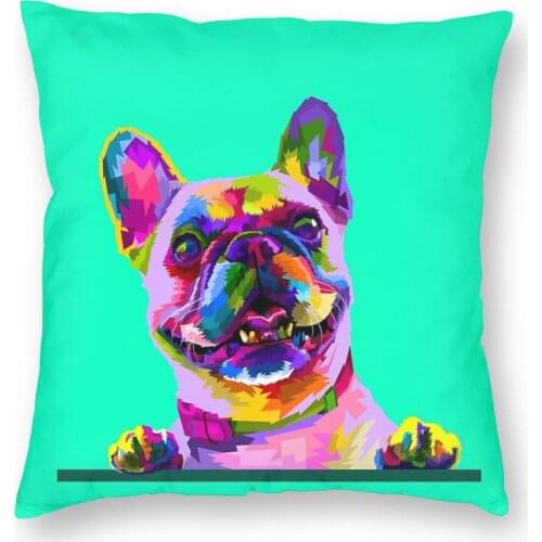 Colorful French Bulldog Pillow Cover Home Decor Pet Frenchie Animal Cushion Cover Throw Pillow for Sofa Double-sided Printing