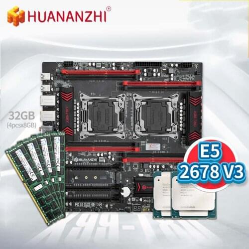 HUANANZHI X99 T8D Motherboard Intel Dual with Intel XEON E5 2678 V3*2 with 4*8GB DDR3 RECC Memory Combo Kit Set NVME NGFF