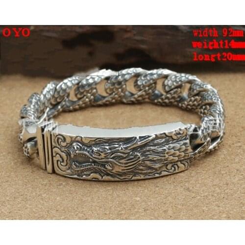 S925 Sterling Silver Personality Jewelry Vintage Thai Silver Mens Dragon Curved Brand Personality Bracelet