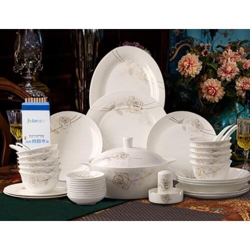 48pcs set, fine bone china dinner set, gold rose designed, cheap china dinnerware, porcelain set, roses crockery set, tableware