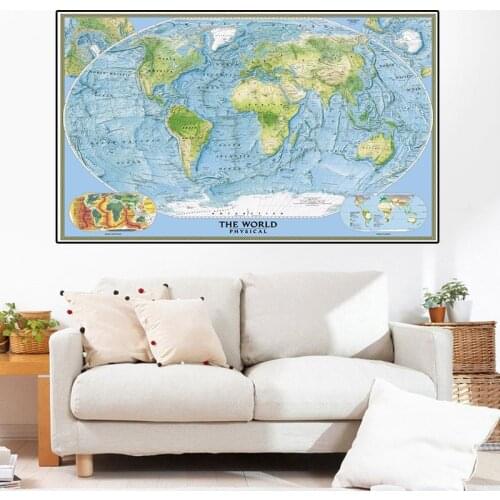 2005 The Retro World Map Non-woven Canvas Painting Non-Smell Wall Art Poster Living Room Home Office Decoration 150*100cm