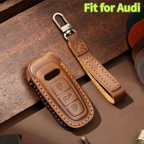 New Arrival Leather Key Cover Case Protector for Audi A6L A7 A8 Q8 E-tron C8 D5 2019 2020 Car Key Cover Holder Shell Skin