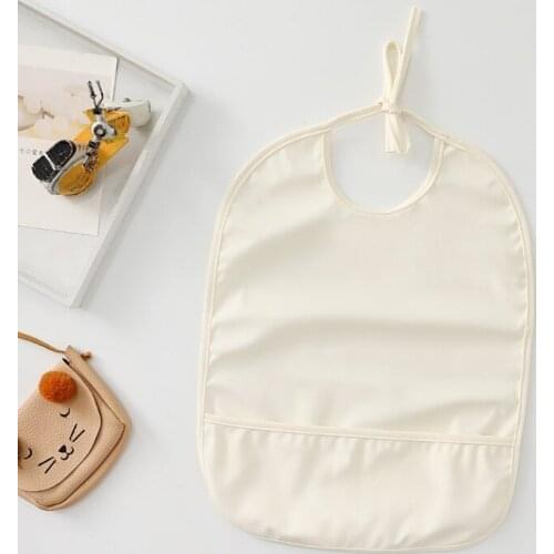 Solid Color Waterproof Bib with Pocket Baby Infants Feeding Drawing Apron Newborn Smock Burp Cloth for Boys Girls