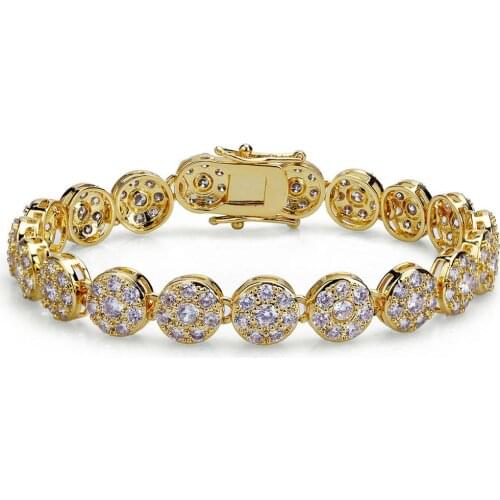 Gold/Silver Color Plated Iced Out Bling Jewelry Bracelet Round Micro Pave CZ Stone 10mm Bracelets For Men And Women