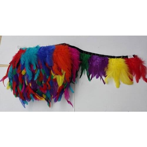 Sell by yard, 3-4" rainbow garment trim DIY feather fringe rooster coque feather trim # FT17013