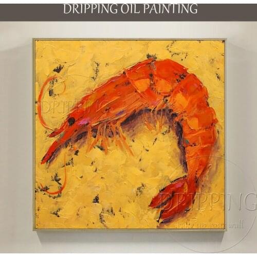 Professional Artist Hand-painted High Quality Modern Wall Art Textured Small Animal Shrimp Oil Painting for Kitchen Decoration