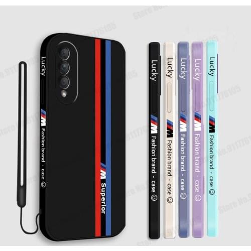 Liquid Silicone Shockproof Phone Case for Honor X20SE Play 5T 4T Pro V40 V30 X10 50 Pro 50SE Candy Color Wrist Strap Soft Cover