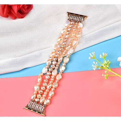 Girls Wristband For Apple Watch strap 6 5 4 3 2 1 Bands 40mm 38mm 42mm 44mm Elastic Bling Pearl Bracelet Luxurious Jewelry Strap