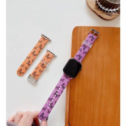 Butterfly print ladies strap suitable for Apple Watch 38 40 42 44mm daisy strap suitable for iWatch series strap 2 3 4 5