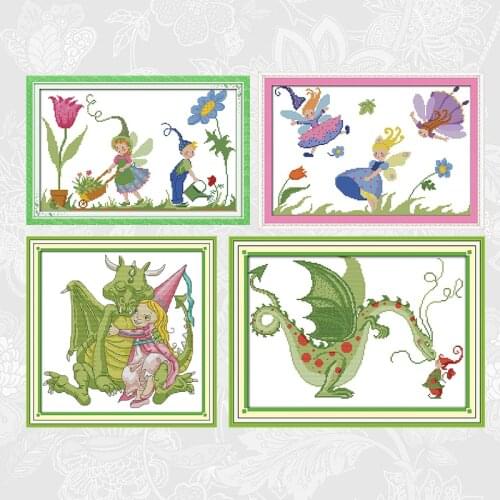 Dinosaurs and elve series Patterns Aida Canvas Cross Stitch kits Embroidery Thread DIY Handmade Needlework Home Decoration