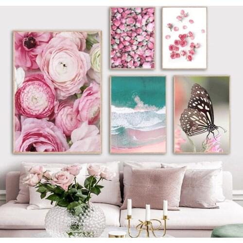 Rose Petal Ocean Beach Butterfly Romantic Wall Art Canvas Painting Nordic Posters And Prints Wall Pictures For Living Room Decor