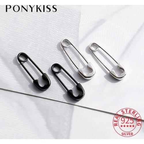 PONYKISS Trendy 925 Sterling Silver Color paper clip huggie Hoop Earrings for women Party Jewelry Accessory wholesale Gift