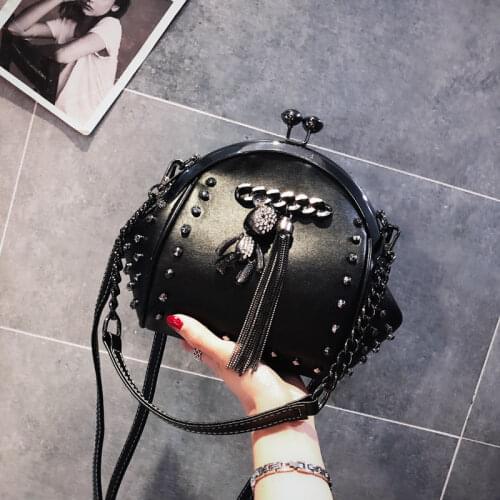 Lock Shell Bag Bags Rivet Metal Fringe Diamond Women Shoulder Crossbody Bag TWO Straps PU Leather Chain Womens Handbags Purses
